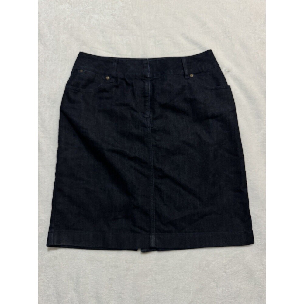 Dana Buchman Denim Skirt Jean Size 10 Dark Wash Knee Length Straight Blue